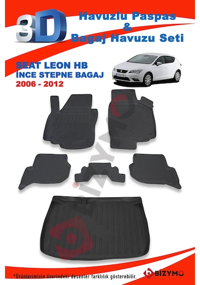 Seat Leon Hb Ince Stepne 2006-2012 Paspas Ve Bagaj Havuzu Seti Siyah