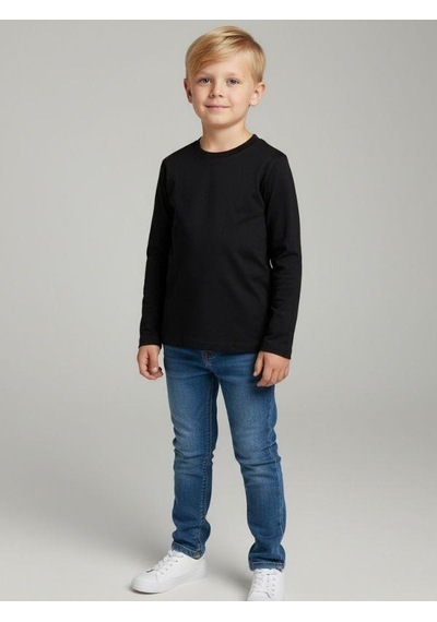 Zekids Erkek Çocuk Pamuklu Uzun Kol Basic T-shirt-16713 SIYAH