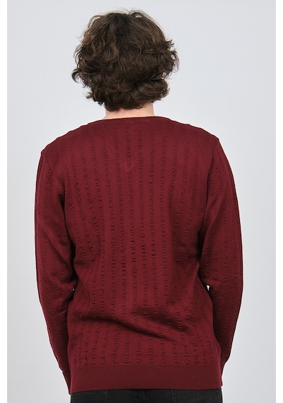 Desen Triko Erkek V Yaka Yün Kazak 0249626 Bordo Bordo