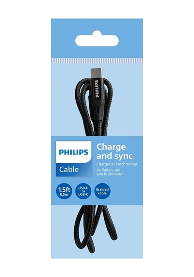 Philips Dlc5522c/00 Usb-c To Usb-c Örgülü Şarj Kablosu, 50 Cm, Siyah