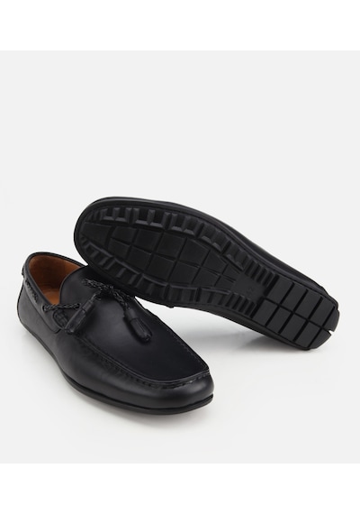 Hotiç Erkek Deri Siyah Püskül Dikiş Detaylı Klasik Loafer
