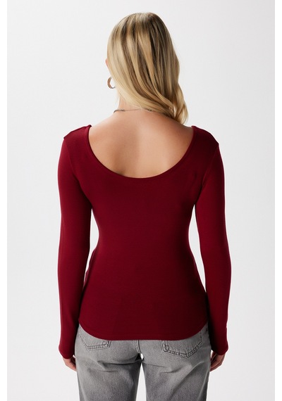 Ritnice Kadın Heat Lux Touch U Yaka Bordo Uzun Kol Soft Bluz Bordo
