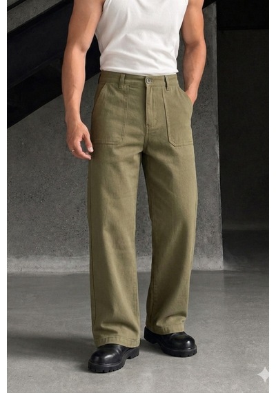 Tarz Cool Erkek Baggy Fit Old Money Cep Detaylı Pantolon Haki