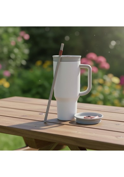 1200 Ml Pipetli Ve Kulplu Çelik Termos - Yeşil Ve Beyaz Renk Seçenekli Dev Boy Sıcak/soğuk Tutucu Seyahat Bardağı Beyaz Çok Renkli