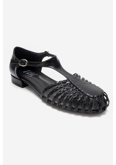 Luvishoes Onos Siyah Örgü Detaylı Kadın Sandalet Siyah