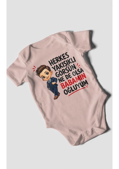 Morivokids Babaya Özel Kısa Kollu Bebek Body %100 Pamuk Zbn179-kk Pastel Pembe
