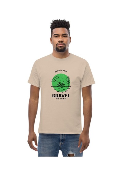 Wildstyle Gravel Begins Dağ Bisikleti Doğa Yol Macera Baskılı Unisex Bisiklet Yaka Pamuklu Tişört Camel