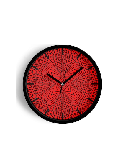Siyah - Kırmızı Optik İllüzyon Modern Tasarım Duvar Saati - 25cm - Önü Camlı Siyah Kasa-jh0585 Siyah