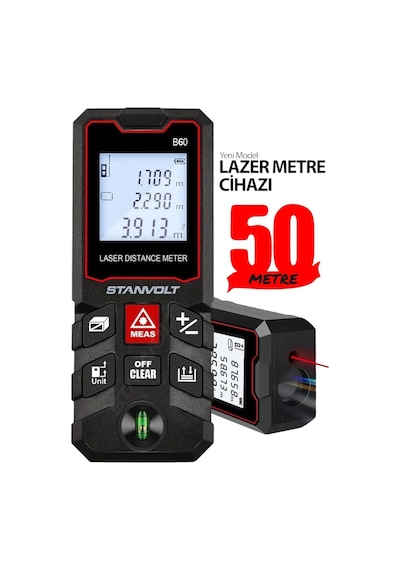 50 Metre Yüksek Hassasiyet Lazer Metre Ölçer Lcd Dijital Ekran Su Terazili Lazermetre
