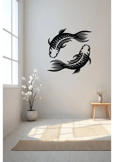 Koi Balığı Duvar Süsü Tablo - 35x35 Cm, Feng Shui Sembolü