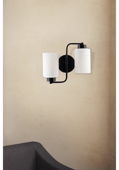 Rustik Retro Modern Model Şık 2 Li Siyah Aplik Beyaz Cam