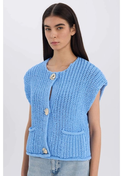 DeFacto Relax Fit Düğmeli Cepli Triko Yelek E1960AX24WNBE3 Mavi