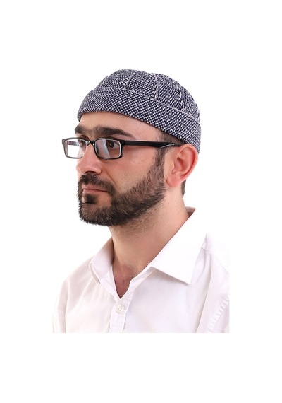 Kışlık Kadife Takke Katlamalı Desenli - Lacivert