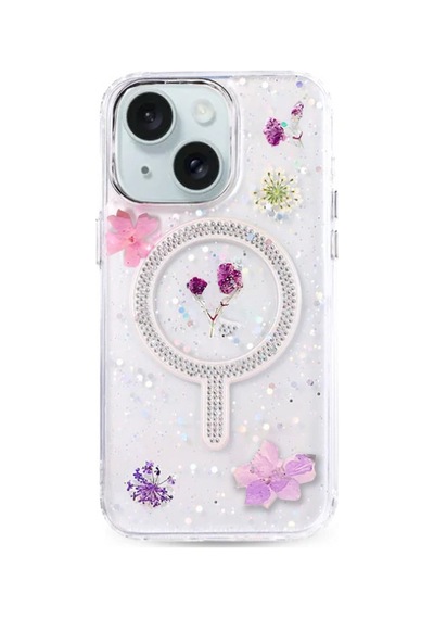 İphone 13 Uyumlu Flower Magsafeli Yeni Tasarım Kılıf - Mor