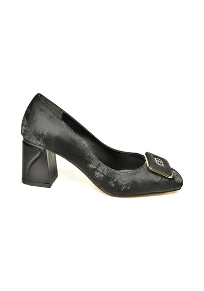 Fox Shoes U820954404 Siyah Kumaş Kalın Topuklu Kadın Ayakkabı Siyah