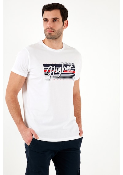 Buratti Pamuklu Slim Fit Bisiklet Yaka Baskılı Erkek T Shirt 541Higher Beyaz