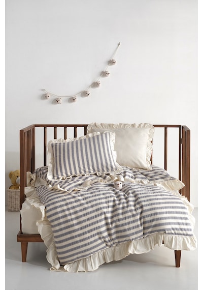 Bluesky Bebe %100 Pamuk Fırfırlı Ipliği Boyalı Nevresim Takımı 10