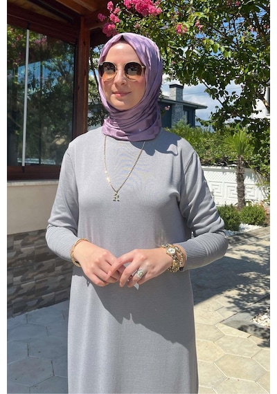 Rabia Şamlı Rüya Gri Triko Elbise Normal