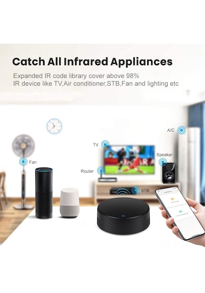 Suofeng Ev Aletlerini Kontrol Eden Akıllı Wifi Ir+rf Sesli Kumanda - Tuya Uyumlu, Google Home Destekli, Siyah