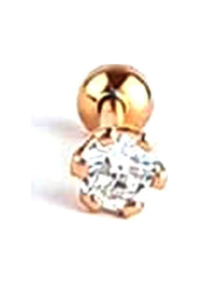 925 Ayar Gümüş Üzerine Rose Altın Kaplama Tek Taş Tragus Kıkırdak Piercing Altın