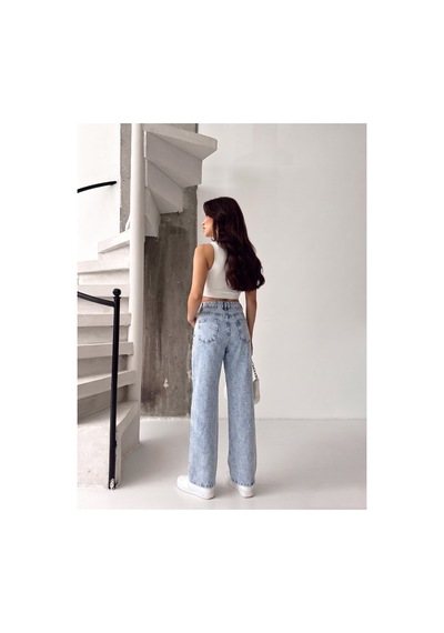 Kene Jeans Ön Taşlı Buz Kar Denim Wide Leg/bol Paça Pantolon Buz Kar