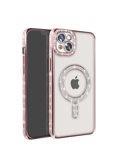 Apple iPhone  Uyumlu,  15 Kılıf Joke Simli Magneticsafe Kılıf - Pembe