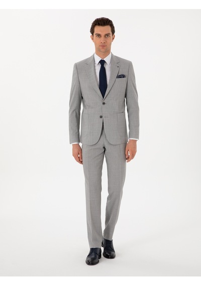 Cacharel Açık Gri Slim Fit Yün Takım Elbise