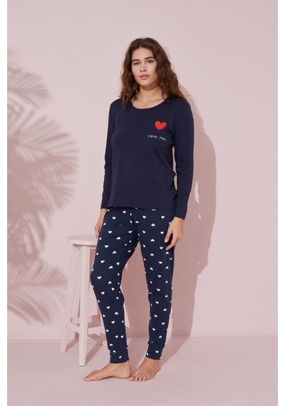 Siyah İnci Pamuklu Örme Pijama Takım 24240137 Lacivert