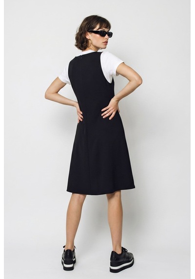 Kadın Basic T-shirt Detaylı Askılı A Kesim Kısa Elbise 4153 60286368 - Siyah
