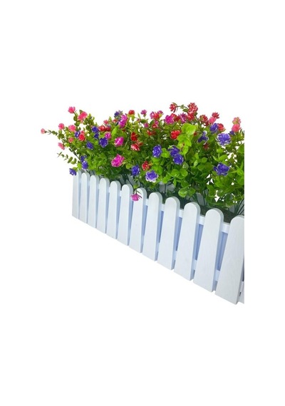 Yapay Çiçek Beyaz Çit Balkon Saksısı Renkli Mineli Şimşir Çiçekli 55 35cm