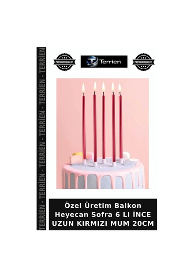 Özel Üretim Balkon Heyecan Sofra 6 Lı İnce Uzun Kırmızı Mum 20cm