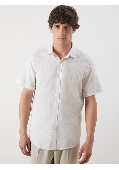 Lcw Vision Bej Slim Fit Kısa Kollu Desenli Erkek Gömlek