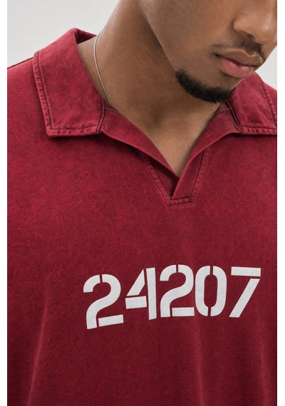 Respire Erkek 24207 Baskılı Yıkamalı Oversize T-shirt Bordo