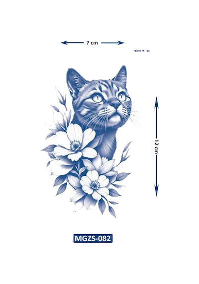 Çiçek Kedi Geçici Dövme Yarı Kalıcı Aylık Yapıştırma Dövme