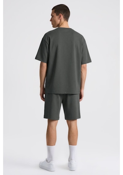 Haki Oversize Fit Basic Erkek Şort Takım - 85292