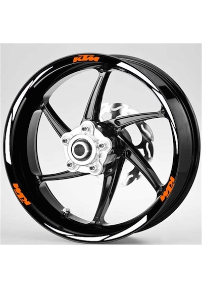 Turuncu Ktm Yazılı 3 Parçalı Reflektif Gümüş Beyaz Jant Şeridi N11.47387