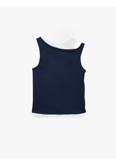 Koton Kaşkorse Pamuklu İkili Katmanlı Kolsuz Halter Yaka Bluz Lacivert 6sal30329ık