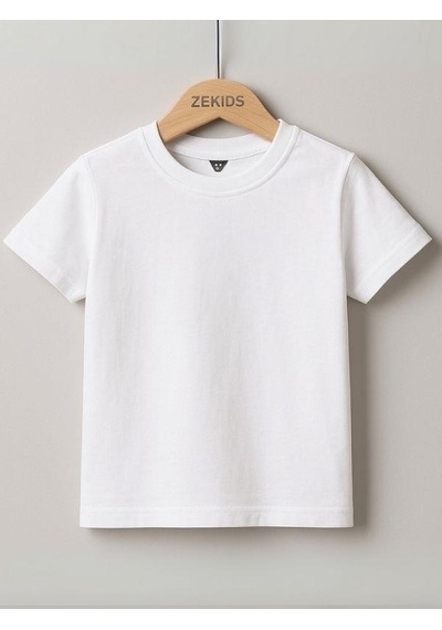 Zekids Çocuk Pamuklu Basic Kısa Kollu T-shirt-16083 Beyaz