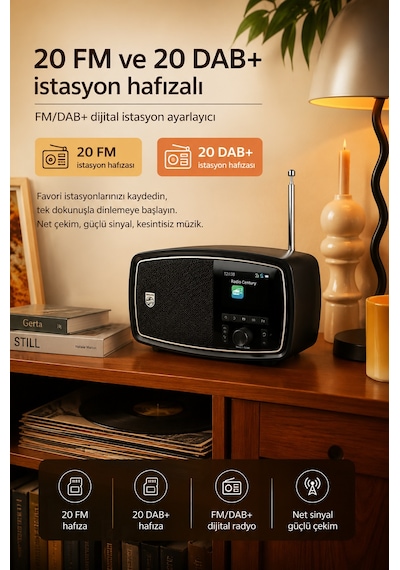 Philips Tav2000fb/00 Retro Taşınabilir Fm Radyo Bluetooth 5.4 Şarj Edilebilir Kablosuz Hoparlör Siyah