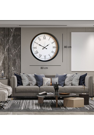 Siyah Elegance Büyük Boy 80 Cm Metal Duvar Saati