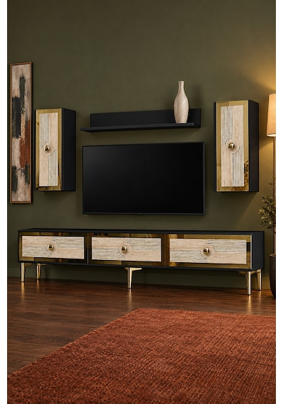 Tvr1816atg Pega Tv Ünitesi Takımı Antrasit-traverten-gold 180cm Antrasit - Traverten - Altın