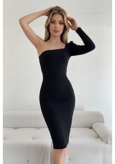 Defymoda Kadın Vücudu Saran Zarif Elbise Siyah