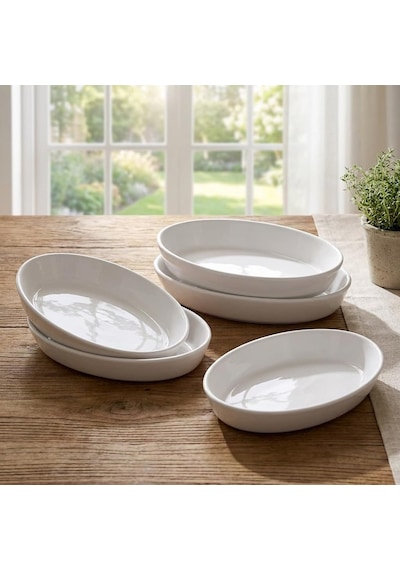 3'lü Porselen Büyük Boy Kayık Tabak Seti - Minimalist Beyaz Sunum Tabağı Çukur Mezelik Kahvaltılık Ve Servis Tabağı 19 X 12 X 3.5 Cm Çok Renkli