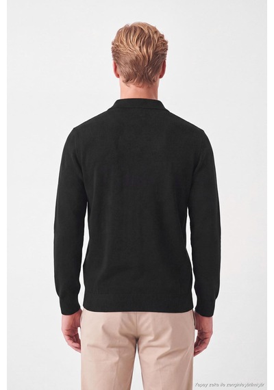 Buratti Pamuklu Regular Fit Düğmeli Uzun Kollu Polo Erkek Polo 7024733 Siyah