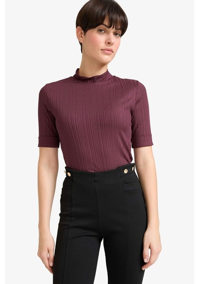 Defacto Regular Fit Yarım Balıkçı Yaka Fitilli Kaşkorse Kısa Kollu Tişört B1177ax25aubr86 Pembe