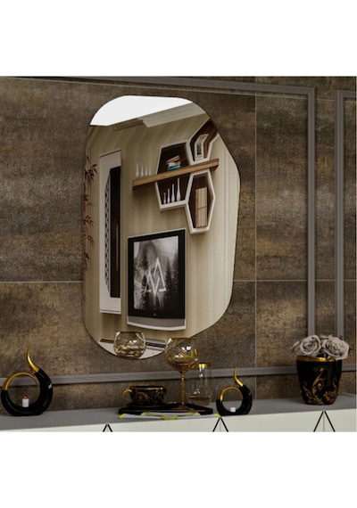 Asimetrik Ayna, Dekoratif Ayna, 85 55 Konsol Aynası, Dresuar Aynası, Tuvalet Aynası. 85 X 55 Gümüş