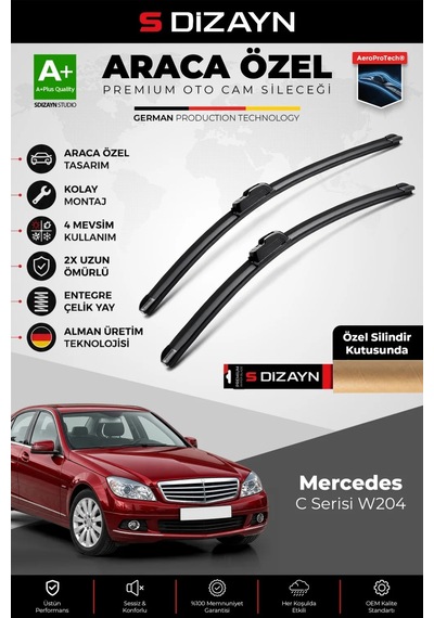 S-dizayn Mercedes-benz C Serisi W204 Ön Cam Silecek Seti 2007-2011 Premium Araca Özel 60-60 Cm A+ Ka