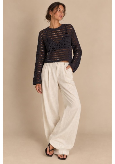 Alexandergardi Ajurlu Crop Bluz Koyu Mor