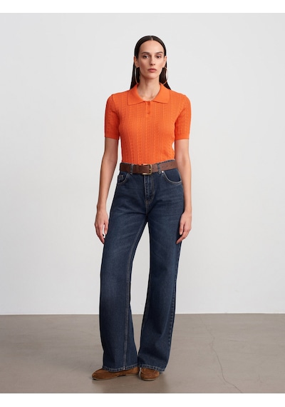 Dilvin 10781 Polo Yaka Ajurlu Triko Bluz-oranj