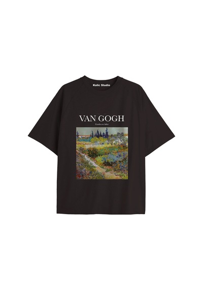 Kalic Studio Unisex Van Gogh Baskılı Oversize Tshirt Siyah-82